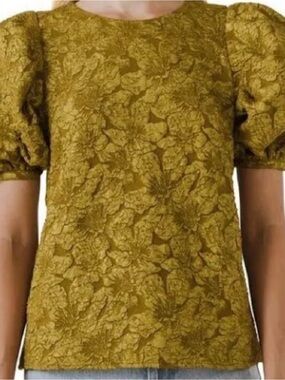 Endless Rose Mustard Textured Puff-Sleeve Blouse